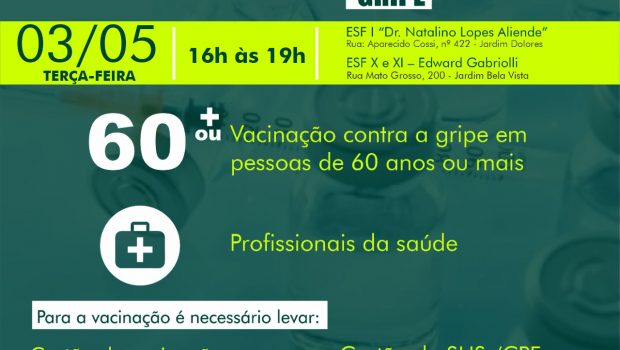 VACINAÇÃO AMANHÃ CONTRA GRIPE E COVID-19!