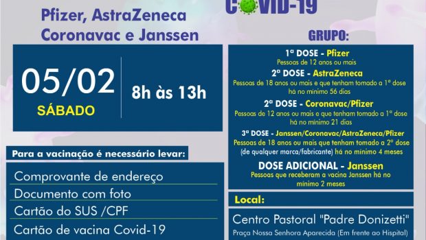 VACINAÇÃO 1ª, 2ª, 3ª E DOSE ADICIONAL ASTRAZENECA, CORONAVAC ,JANSSEN e PFIZER