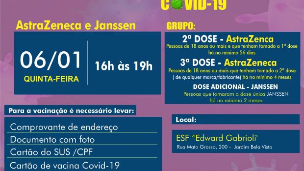 VACINAÇÃO 2ª, 3ª dose – ASTRAZENECA E JANSSEN