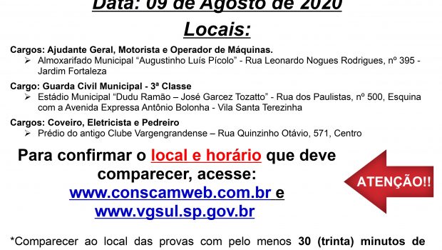 AS PROVAS PRÁTICAS E TAF DO CONCURSO PÚBLICO Nº 001/2020 SERÃO DO PRÓXIMO DOMINGO