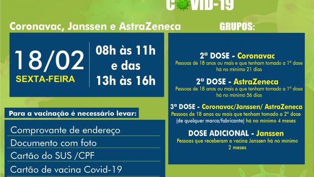 VACINAÇÃO 2ª, 3ª E DOSE ADICIONAL.CORONAVAC, ASTRAZENECA E JANSSEN