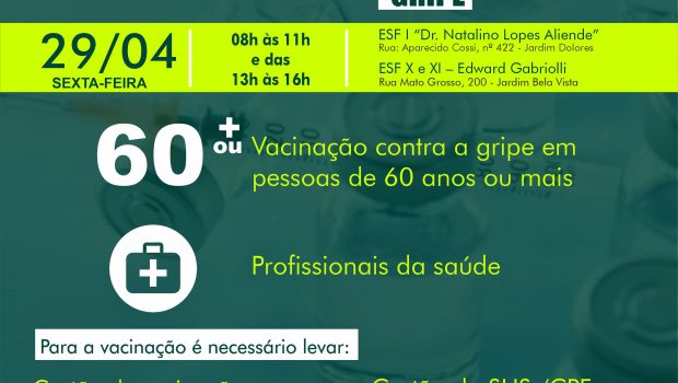 AMANHÃ VACINAÇÃO CONTRA COVID-19 E GRIPE!