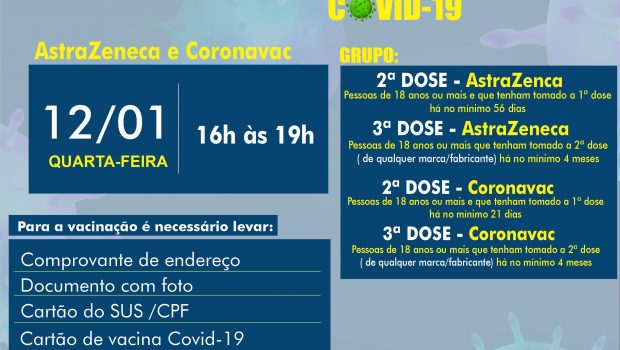 VACINAÇÃO 2ª, 3ª CORONAVAC E ASTRAZENECA