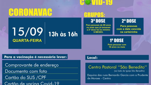 VACINAÇÃO DE 1ª,2ª e 3ª DOSE CORONAVAC contra a COVID-19