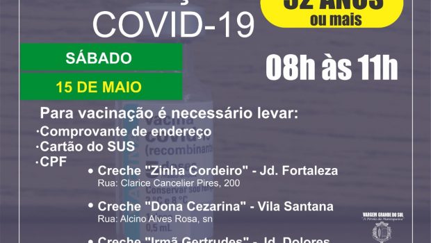 SÁBADO TERÁ VACINAÇÃO EM PESSOAS COM 52 ANOS