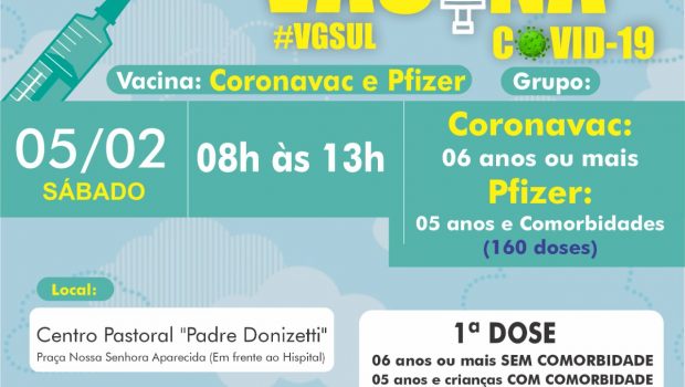 VACINAÇÃO DE 1ª DOSE PARA 5 ANOS E CRIANÇA COM COMORBIDADE E CRIANÇAS DE 06 ANOS OU MAIS SEM COMORBIDADE