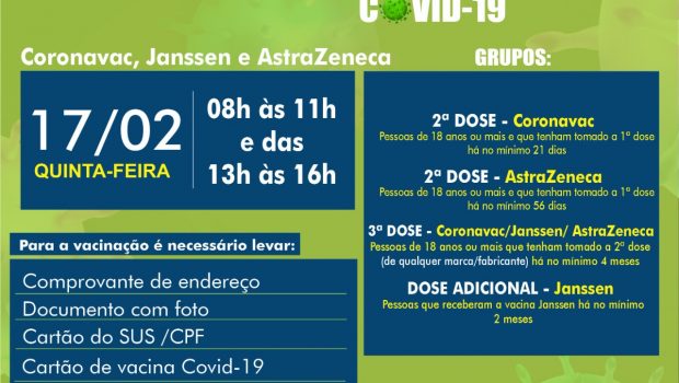 VACINAÇÃO 2ª, 3ª E DOSE ADICIONAL.CORONAVAC, ASTRAZENECA E JANSSEN