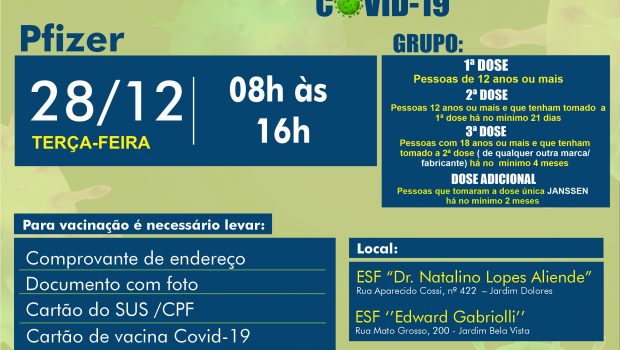 VACINAÇÃO 1ª, 2ª, 3ª E DOSE ADICIONAL PFIZER