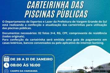 CONFECÇÃO DE CARTEIRINHA PARA UTILIZAÇÃO DAS PISCINAS PÚBLICAS