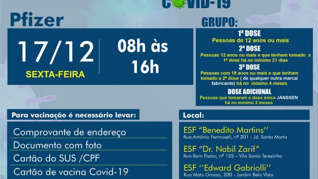 VACINAÇÃO 1ª, 2ª E 3ª DOSE PFIZER
