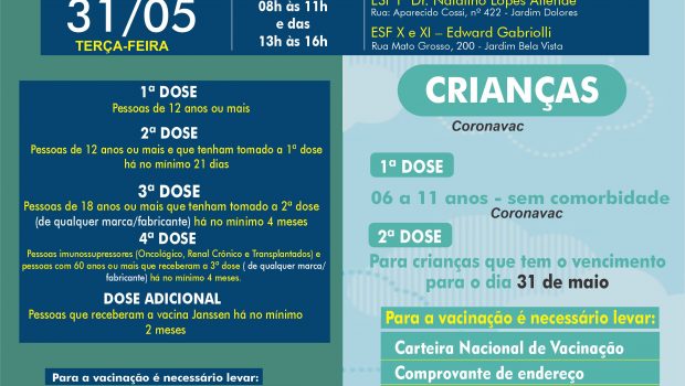 VACINAÇÃO AMANHÃ CONTRA COVID-19 E GRIPE!