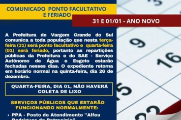 COMUNICADO PONTO FACULTATIVO E FERIADO