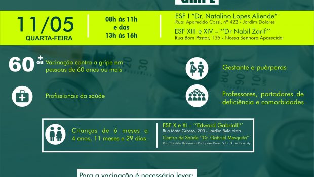 VACINAÇÃO CONTRA A GRIPE SERÁ APLICADA TODOS OS DIAS