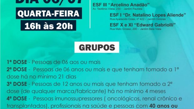 DEPARTAMENTO DE SAÚDE IRÁ REALIZAR VACINAÇÃO CONTRA A COVID-19 NESSA QUARTA-FEIRA