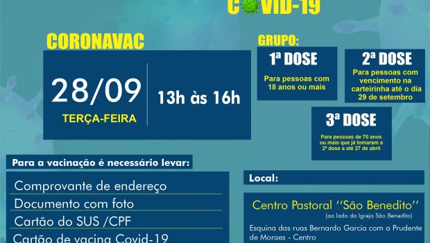 VACINAÇÃO DE 1ª,2ª e 3ª DOSE CORONAVAC contra a COVID-19