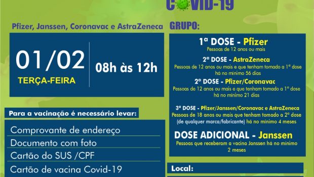 VACINAÇÃO 1ª, 2ª, 3ª E DOSE ADICIONAL ASTRAZENECA, CORONAVAC ,JANSSEN e PFIZER