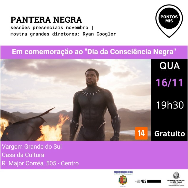 SESSÃO CINEMA PONTO MIS APRESENTA O FILME ‘‘ PANTERA NEGRA’’