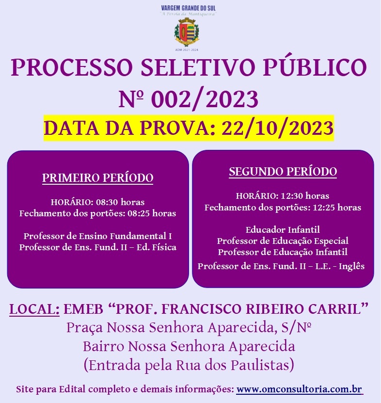 AS PROVAS OBJETIVAS DO PROCESSO SELETIVO Nº 002/2023 SERÃO NO PRÓXIMO DOMINGO