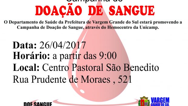 Dia 26 de abril acontece Campanha de Doação de Sangue