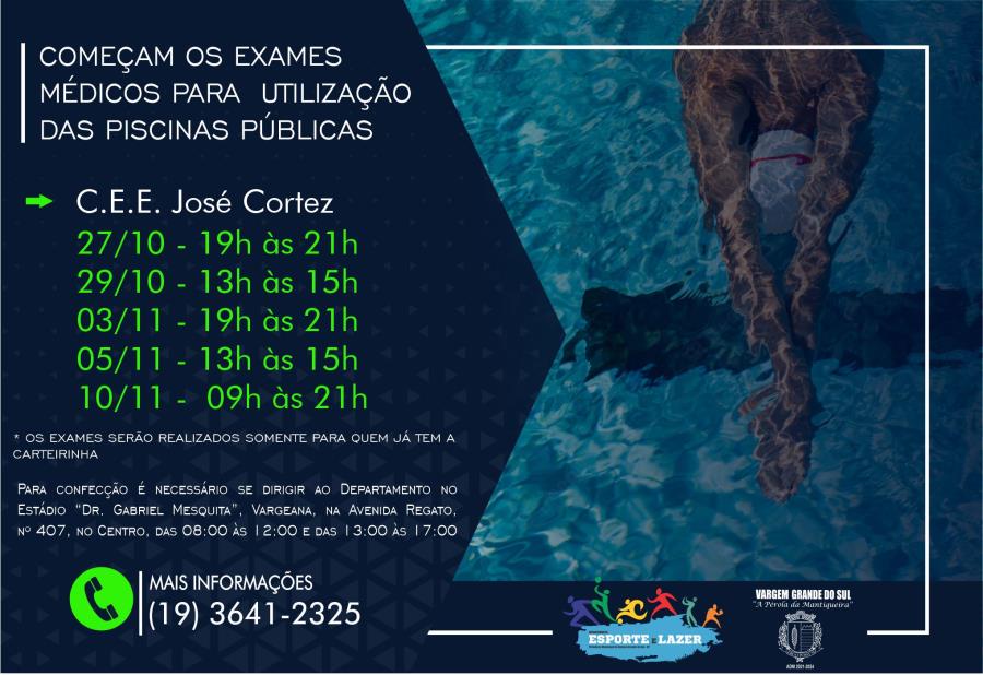 COMEÇAM OS EXAMES MÉDICOS PARA UTILIZAÇÃO DAS PISCINAS PÚBLICAS
