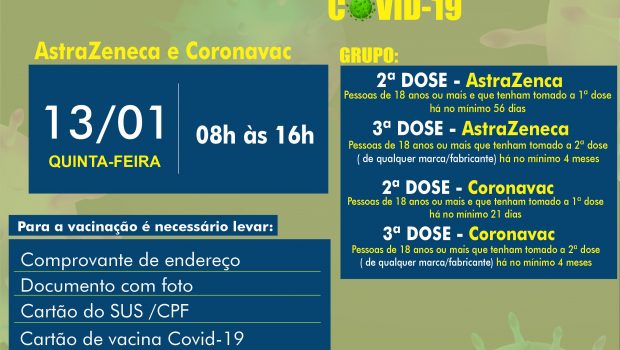 VACINAÇÃO 2ª, 3ª CORONAVAC E ASTRAZENECA