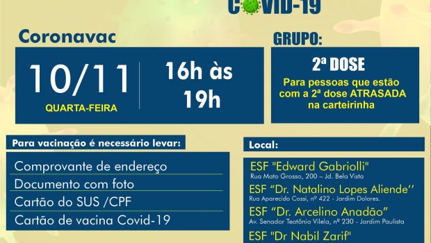 VACINAÇÃO SOMENTE DE 2ª DOSE CORONAVAC