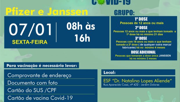 VACINAÇÃO 1ª, 2ª, 3ª e DOSE ADICIONAL PFIZER E JANSSEN