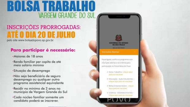 INSCRIÇÕES PARA O BOLSA TRABALHO FOI PRORROGADA ATÉ AMANHÃ, DIA 20