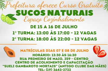 INCRIÇÕES PARA O CURSO GRATUITO DE SUCOS NATURAIS INICIAM NESTA SEGUNDA (07)