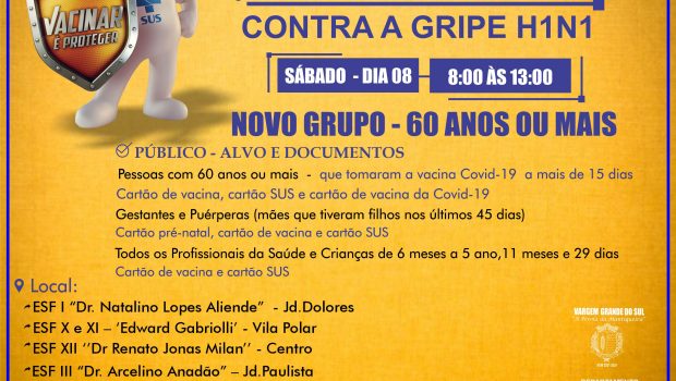 SABÁDO (8) COMEÇA VACINAÇÃO CONTRA GRIPE PARA PESSOAS COM 60 ANOS OU MAIS
