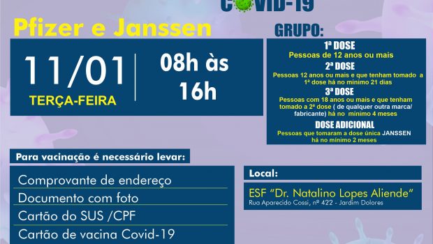 VACINAÇÃO 1ª, 2ª, 3ª e DOSE ADICIONAL PFIZER E JANSSEN