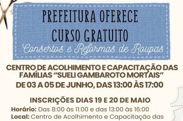 CURSO GRATUITO DE CONSERTOS E REFORMAS DE ROUPAS NO CENTRO DE CAPACITAÇÃO 