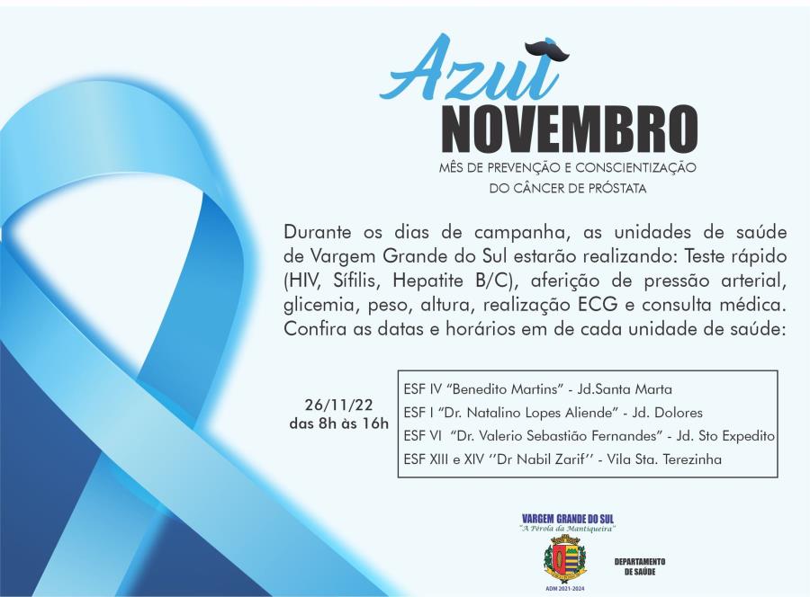 AMANHÃ, SÁBADO (26), TEM CAMPANHA DO NOVEMBRO AZUL