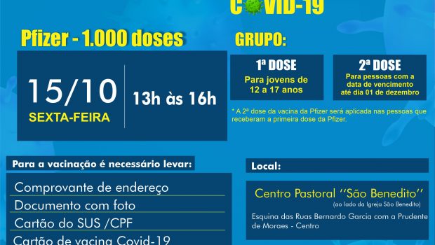 VACINAÇÃO contra a COVID-19 PFIZER – 1ª E 2ª DOSE