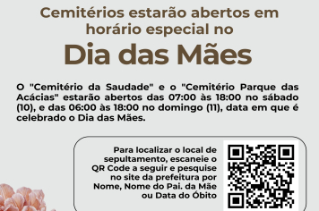 CEMITÉRIO NO DIA DAS MÃES ESTARÁ ABERTO EM HORÁRIO ESPECIAL 