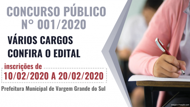 SEGUNDA-FEIRA INICIA O PRAZO PARA INSCRIÇÕES DO CONCURSO PÚBLICO Nº 001/2020
