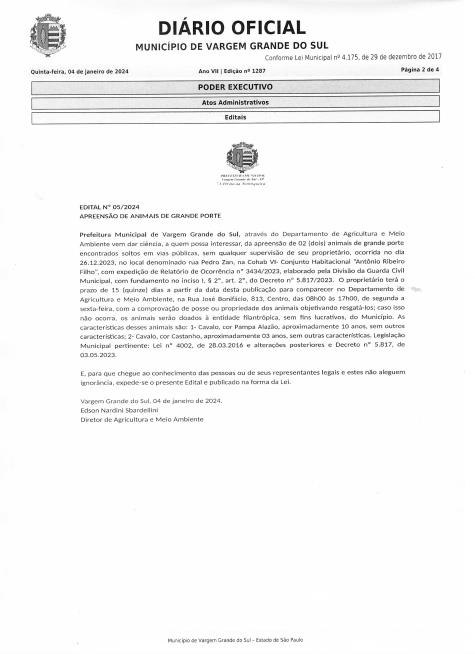 APREENSÃO DE ANIMAIS DE GRANDE PORTE