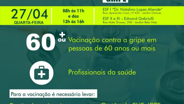 VACINAÇÃO AMANHA CONTRA COVID-19 E GRIPE