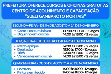 CURSOS GRATUITOS – CENTRO DE CAPACITAÇÃO “SUELI GAMBAROTO MORTAIS”