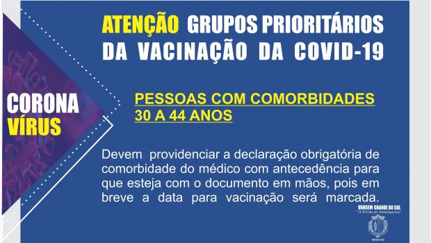 ATENÇÃO GRUPOS PRIORITÁRIOS DA VACINAÇÃO DA COVID-19