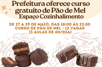 CURSO GRATUITO DE PÃO DE MEL NO ESPAÇO COZINHALIMENTO