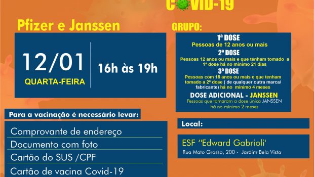 VACINAÇÃO 1ª, 2ª,3ª e DOSE ADICIONAL – PFIZER E JANSSEN