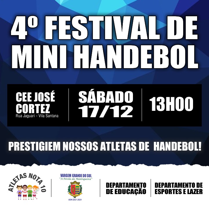 DEPARTAMENTO DE ESPORTES IRÁ REALIZAR O 4º FESTIVAL DE MINI-HANDEBOL