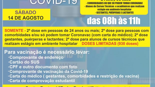 VACINAÇÃO 2ª DOSE CORONAVAC contra a COVID-19