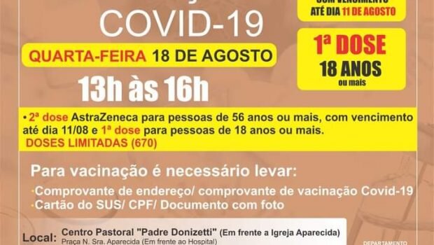 VACINAÇÃO 1ª E 2ª DOSE ASTRAZENECA contra a COVID-19
