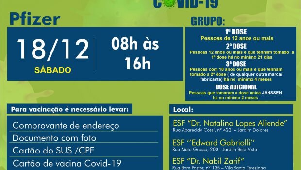VACINAÇÃO 1ª, 2ª E 3ª DOSE PFIZER