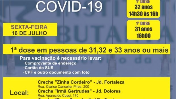 VACINAÇÃO HOJE SERÁ DIVIDA POR HORÁRIOS
