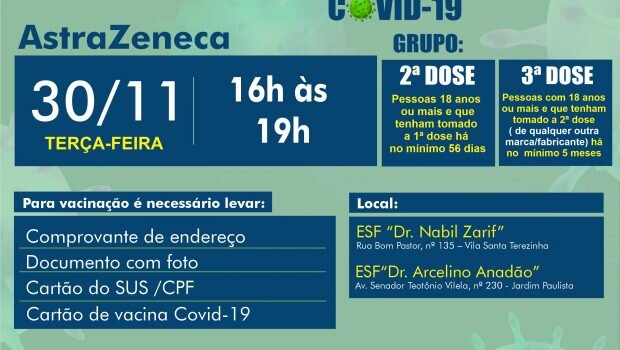 VACINAÇÃO 2ª E 3ª DOSE ASTRAZENECA