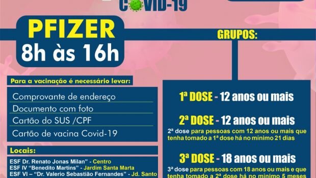 VACINAÇÃO 1ª, 2ª E 3ª DOSE PFIZER