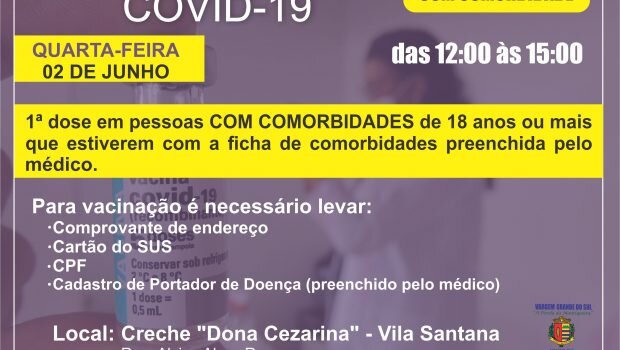 PRIMEIR ADOSE PARA PESSOAS COM 18 ANOS OU MAIS COM COMORBIDADE